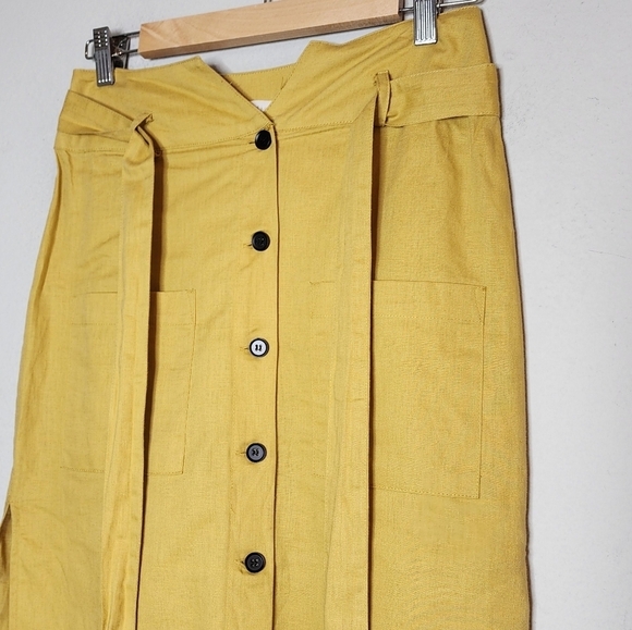 Etophe Studios linen-blend yellow midi skirt. Pockets. Belted.  Size Medium. - Picture 12 of 16